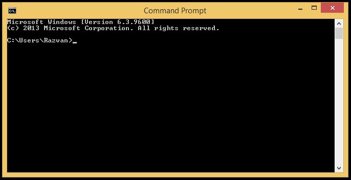 A Windows Command Prompt window sitting at a fresh prompt